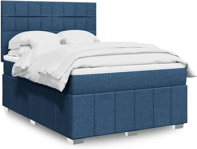 vidaXL Boxspringbett mit Matratze Blau B/T/H: 140 x 190 cm, Hybrid-Matratze mit Taschenfederkern und USB-Anschluss - Bild 1