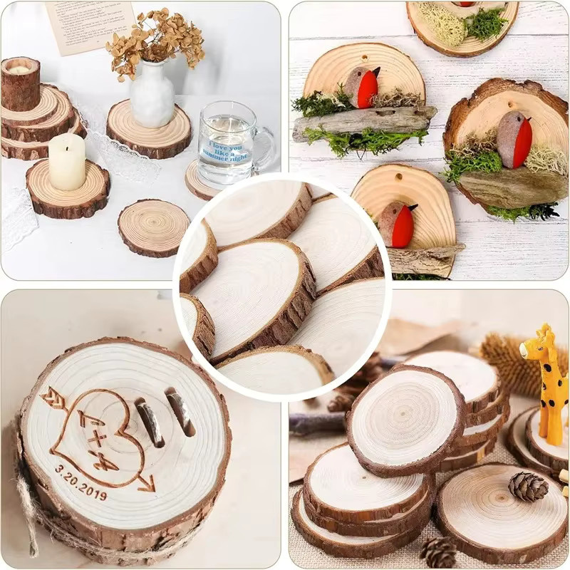 10 Stück natürliche Holzscheiben in Braun, runde Holzkreise für Bastelbedarf und Weihnachtsdeko, Durchmesser: 6 bis 7 cm - Bild 3