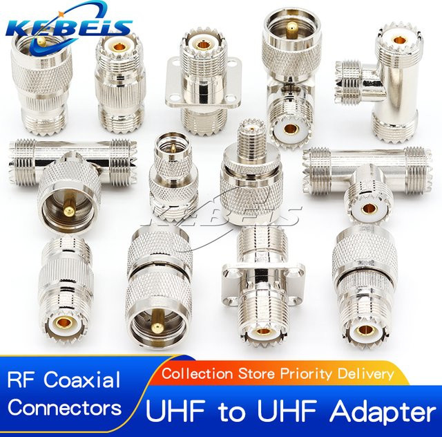 KEBEIS UHF PL259 zu SO239 Adapter T-Typ 3-Wege-Verteiler RF Koaxial-Steckverbinder in Silber - Bild 1