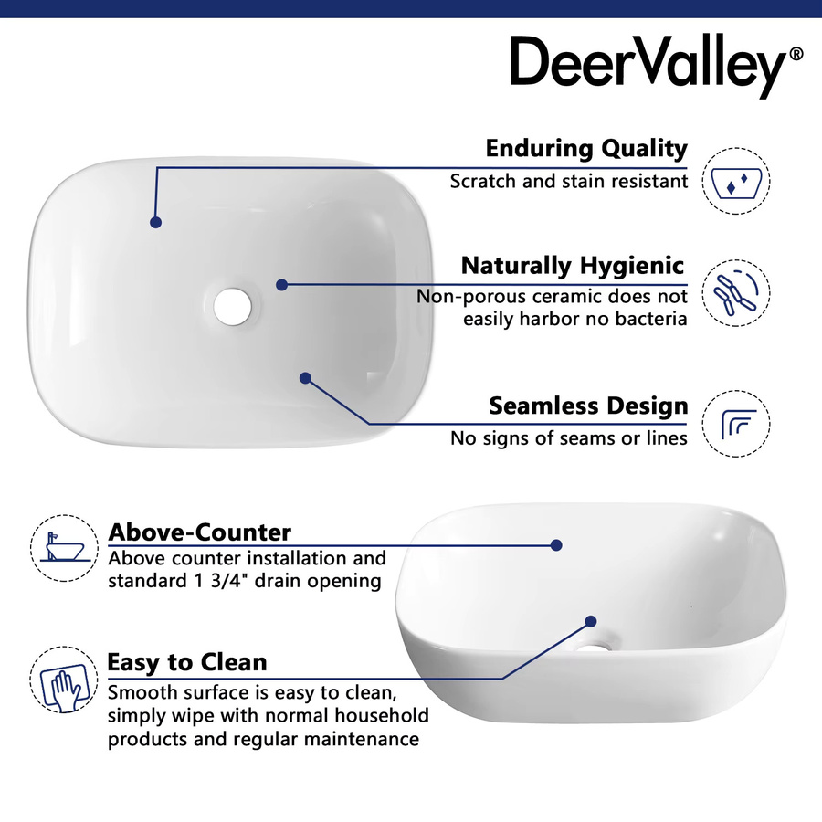 DeerValley Aufsatzwaschbecken Oval Weiß aus Keramik, B/T/H: 50 x 40 x 14,5 cm - Bild 3
