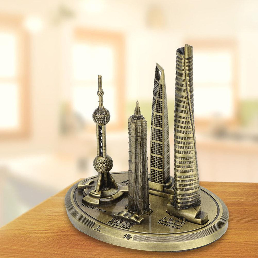 KaiSai Sammlermodell Shanghai Gebäude Oriental Pearl Tower und Global Financial Center Souvenir in Gold und Bronze aus Metalllegierung - Bild 1