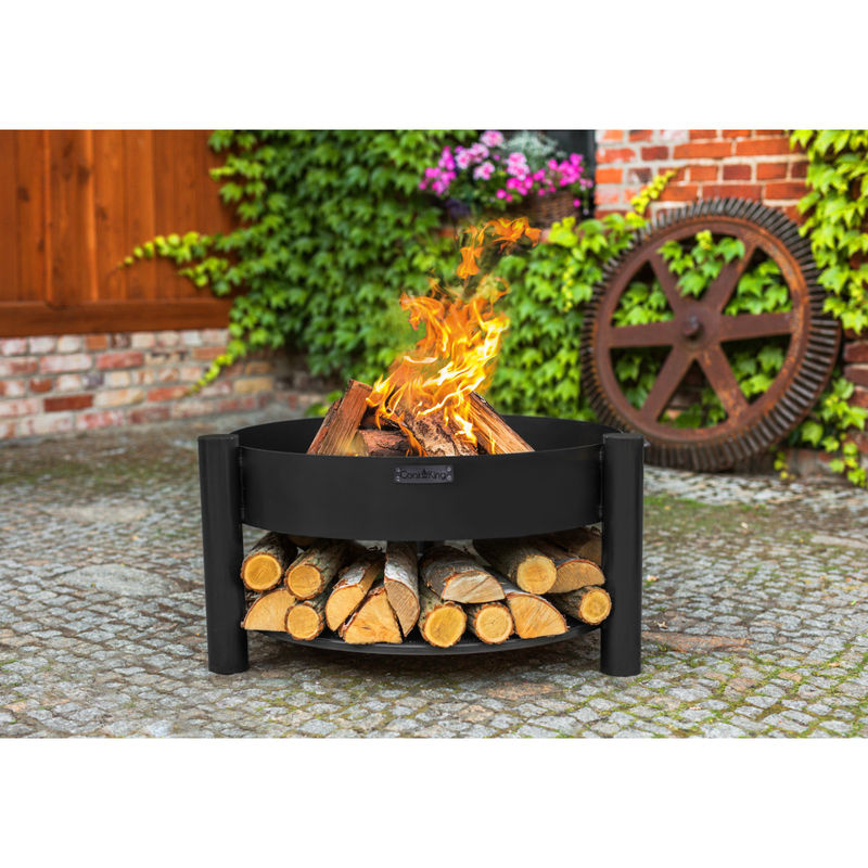 CookKing Feuerschale Montana 60 aus Stahl mit Holzlager und Warmhalterost, schwarz, B/T/H: 68 x 68 x 45 cm - Bild 2