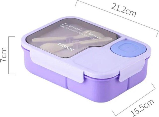 Bento-Lunchbox für Kinder und Studenten mit 3 Fächern, Kawaii Cartoon Design, mikrowellengeeignet und auslaufsicher, Weiß - Bild 1