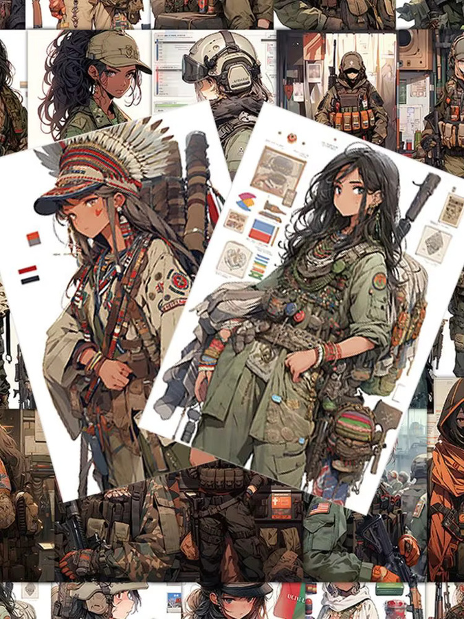Rspctou Anime Tarnfarben Weibliche Soldaten Aufkleber, PVC-Aufkleber, Bunt / Mehrfarbig - Bild 4