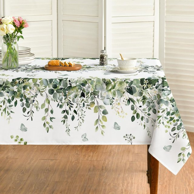 Rechteckige Tischdecke von JINGYUE Pet mit Frühlingsgrünem Eukalyptus-Blattmuster, B/T: 140 x 140 cm - Bild 1
