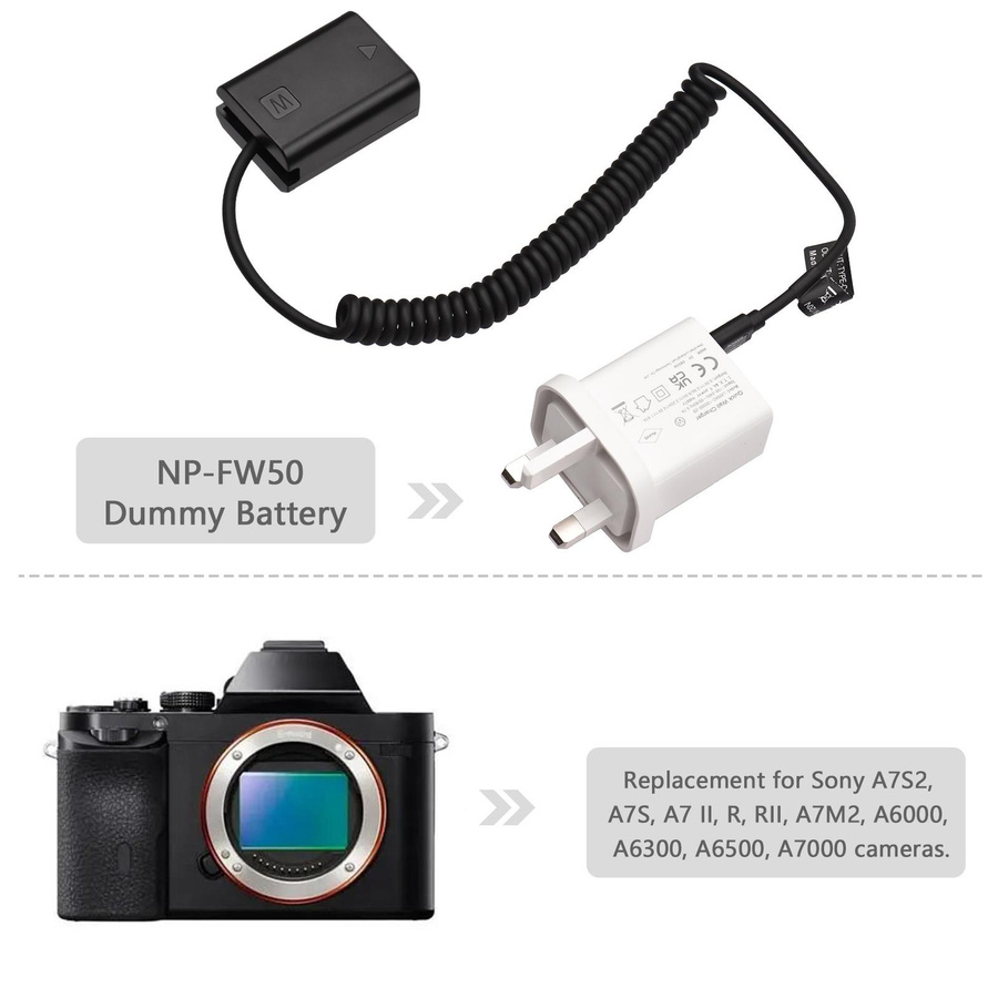 Andoer Typ-C NP-FW50 Dummy Batterie DC Koppler mit 20W PD Adapter für Sony A7S2 A7S A7 II, Schwarz - Bild 4