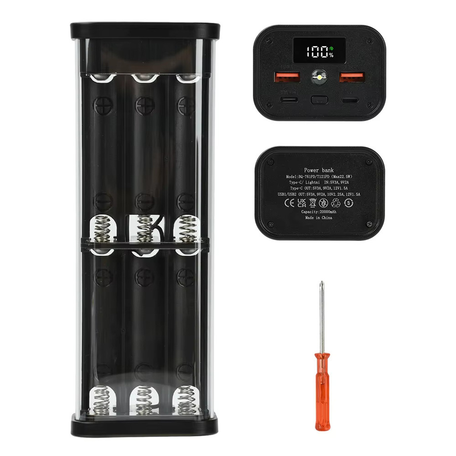 Gaqqee Powerbank Gehäuse für 6 oder 12 18650 Batteriezellen mit 22,5W Schnellladung und PD-Stromversorgung ohne Löten - Bild 2