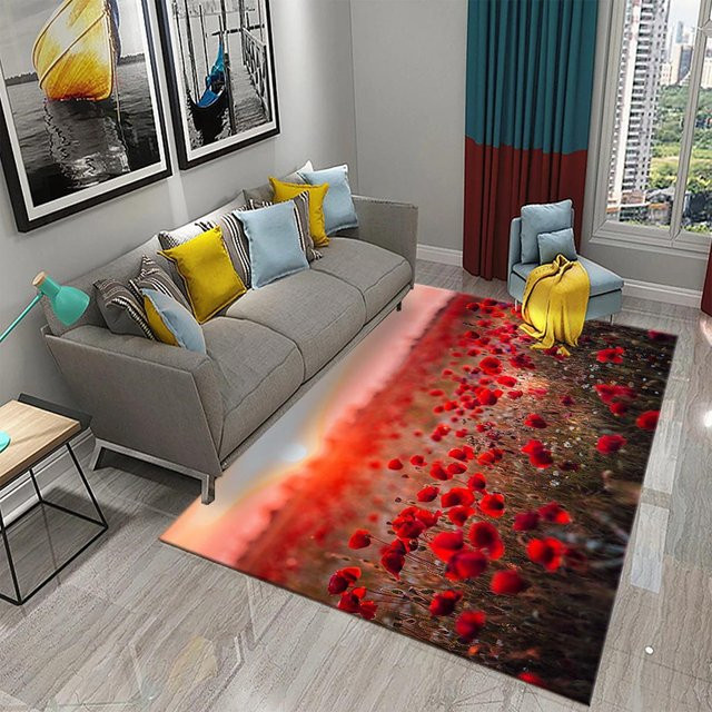Lodestar 3D Mohnblumen Teppich in Rot mit floralem Design für Wohnzimmer, Schlafzimmer, Küche oder Badezimmer, B/T: 60 x 40 cm - Bild 1