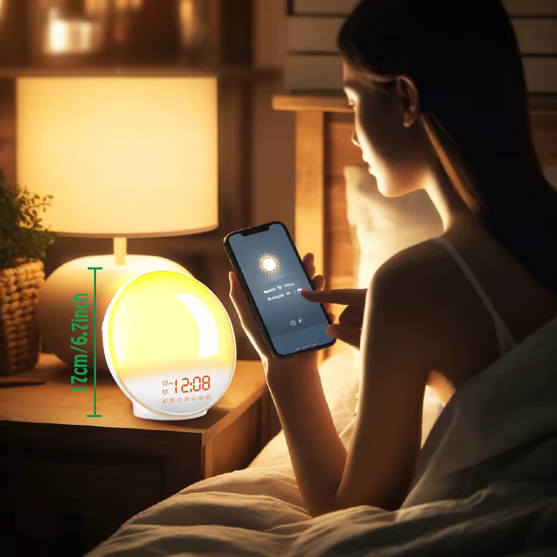 Niditon Intelligenter Wecker in Weiß mit Lichtfunktion, Digitaler Tischuhr mit Naturgeräuschen, Bluetooth-Lautsprecher, App-Steuerung und FM-Radio - Bild 3