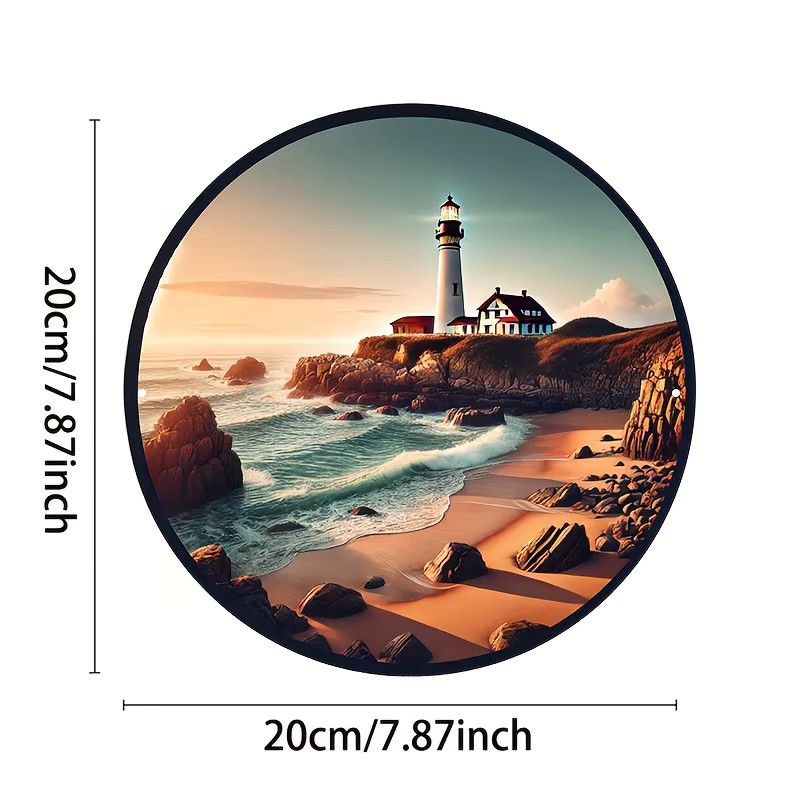 Rundes Aluminium-Wandschild von Potdemiel mit Küstenstrandszene Leuchtturm und Sonnenuntergang, Durchmesser: 20,32 cm - Bild 2