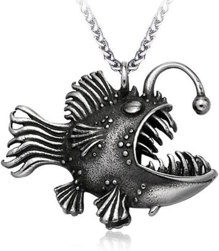 Wucifang Jewelry Halskette, Anhänger 3d Laterne Fisch, Edelstahl, Schwarz, 70cm, Unisex - Bild 1