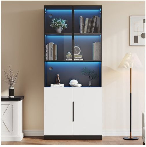 MUVOE Vitrine in modernem Design mit LED-Beleuchtung und Glastüren, B/T/H: 80 x 30 x 200 cm - Bild 1