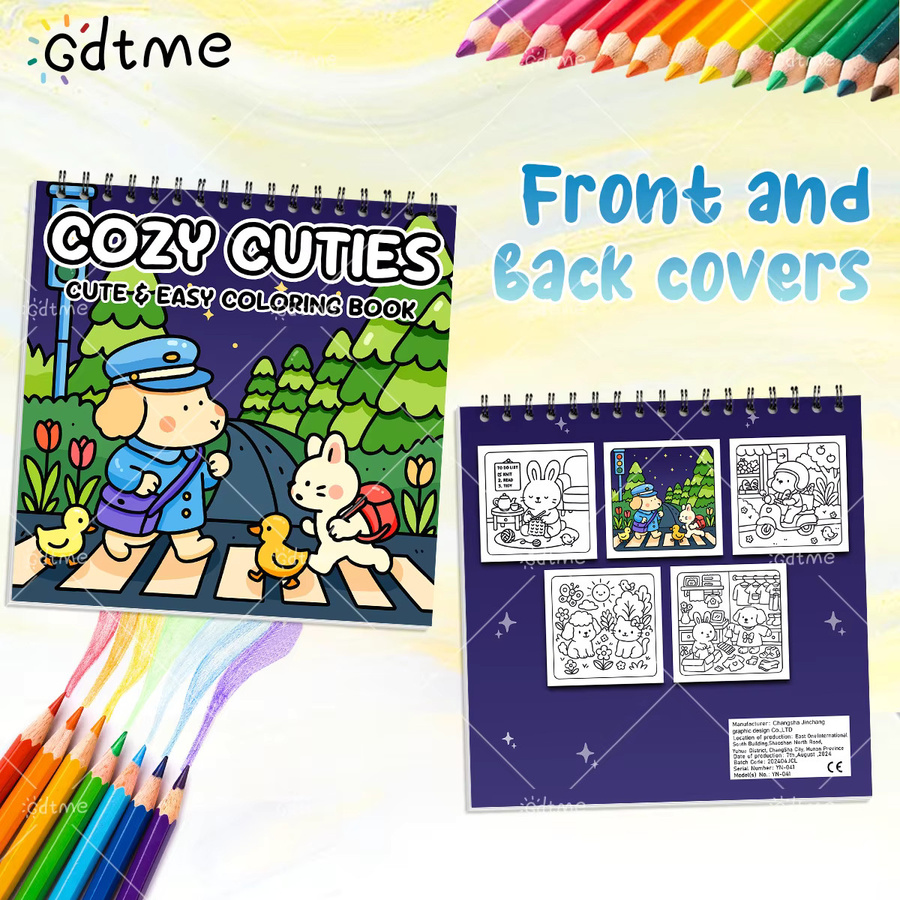 COZY CUTIES Malbuch für Erwachsene mit Spiralbindung, 24 Seiten, buntes DIY-Zeichenbuch zur Stressabbau für Jugendliche und Erwachsene - Bild 3