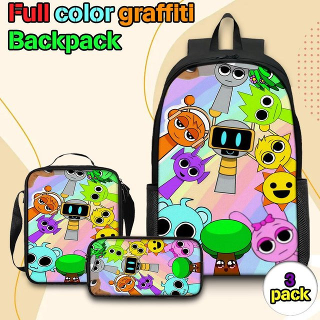 3-teiliges Schulrucksack-Set für Schüler aus Oxford-Stoff mit Schultasche, Schultergurt und Federmäppchen in Multicolour - Bild 1