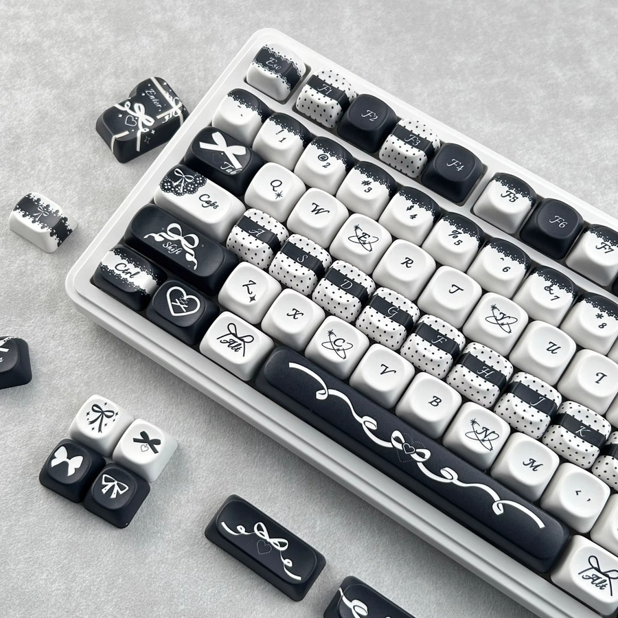 MAIMOOO Tastenkappen mit Schleifen-Design in Schwarz-Weiß, PBT Material, MOA-Profil, rund für mechanische Tastaturen - Bild 2