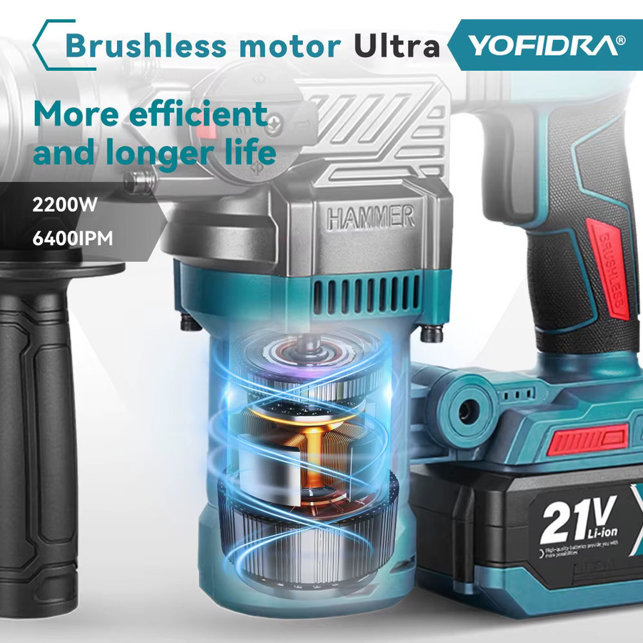 YOFIDRA 2200W Bürstenlose Schlagbohrmaschine und Multifunktions-Schraubendreher als Rotationswerkzeug für Makita 21V Akku - Bild 3