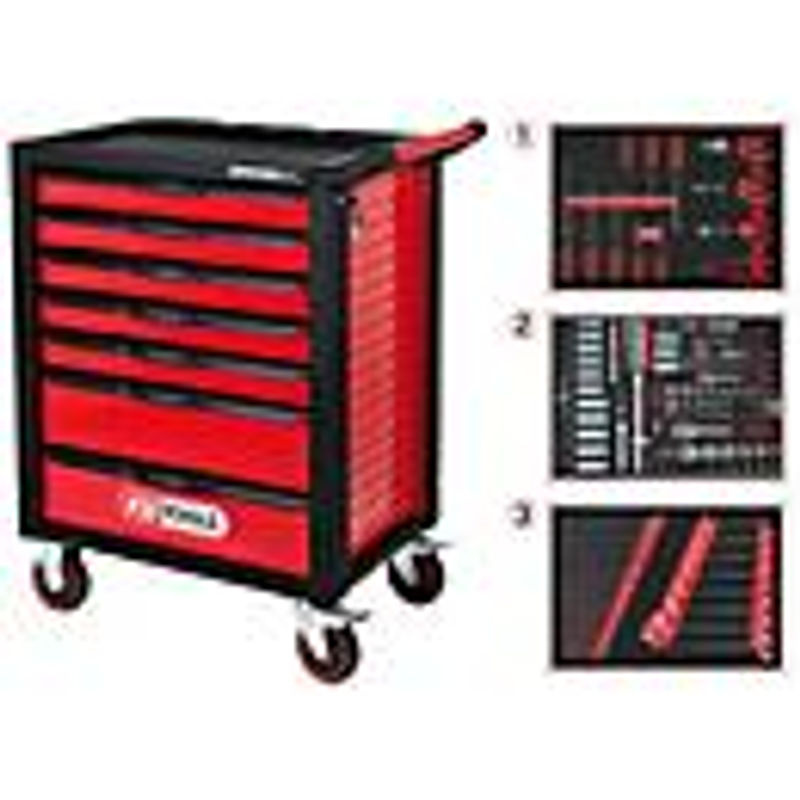 KS Tools RACINGline Werkstattwagen aus Stahlblech mit 7 Schubladen und 215 Premium-Werkzeugen, Schwarz/Rot - Bild 4