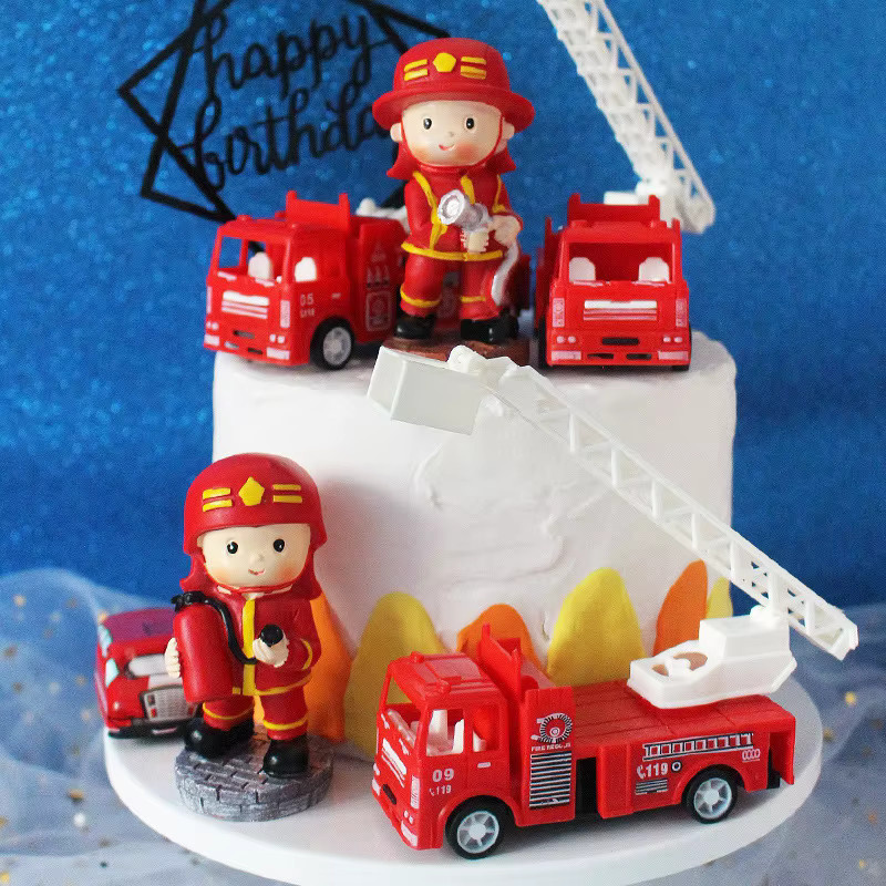 Alivparty Feuerleiter LKW Wassertank Kuchen Topper, Feuerwehrmann Thema - Bild 3