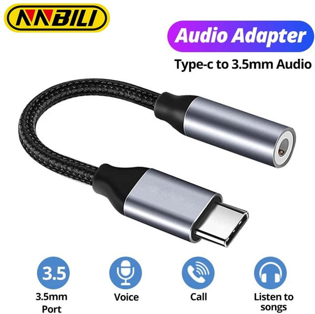 NNBILI USB Typ C auf 3,5 mm Aux-Adapter in Schwarz für iPhone 15 und Samsung Galaxy S24 Ultra - Bild 1