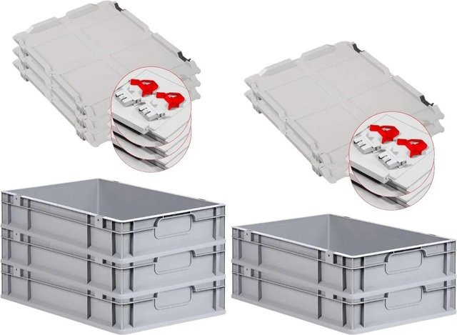 PROREGAL Spar Set 5x Eurobox Nextgen Economy mit Scharnierdeckel und roten Schiebeschnappverschlüssen, Grau/Rot, H x B x T: 12 x 40 x 60 cm, 23 Liter - Bild 1