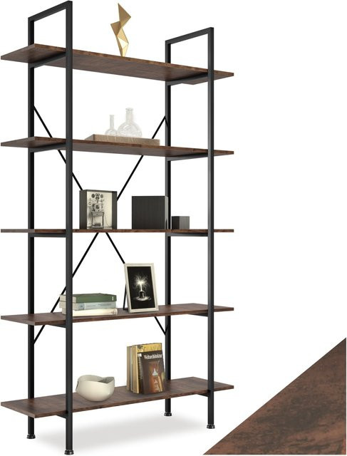 tectake Regal Glasgow Industrial Style in Braun mit 5 Ebenen aus MDF und Stahl, B/T/H: 106 x 34,5 x 179,5 cm - Bild 1