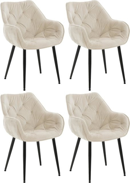 4er Set CLP Esszimmerstühle Tanna aus Samt in Beige, gesteppte Polsterstühle mit Bodenschonern - Bild 1
