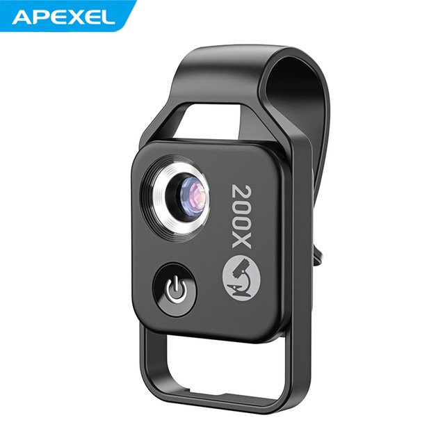 APEXEL MS002 200X Telefon-Mikroskop-Objektiv mit Clip in Schwarz für die Beobachtung von Pflanzen, Insekten, Haaren, Haut und Schmuck - Bild 1