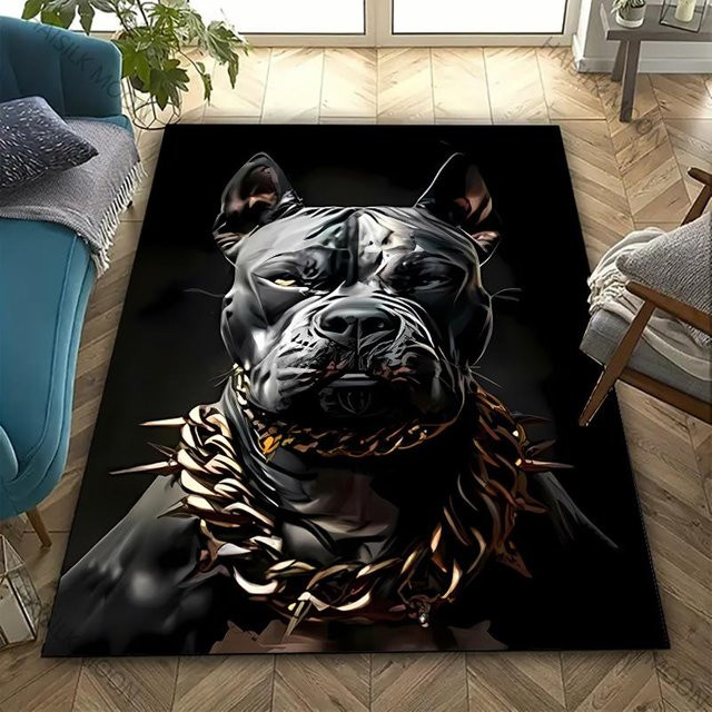 3D HD American Bully und Pitbull Teppich von JGJG, schwarz, B/T: 60 x 40 cm, maschinenwaschbar - Bild 1