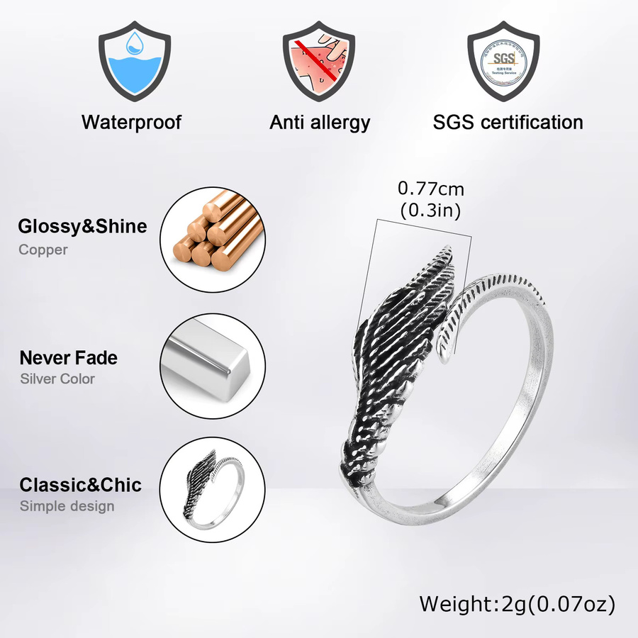 prjewel Engelsflügel-Ring, Edelstahl, Silber, Herren - Bild 3