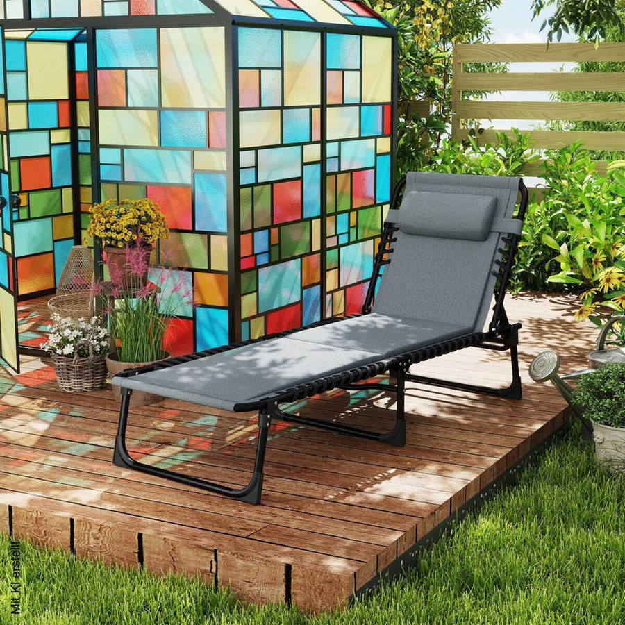 Outsunny Sonnenliege aus Textilene und pulverbeschichtetem Stahl in Dunkelgrau, B/H/L: 68 x 36 x 189 cm - Bild 3