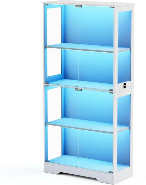 okwish Vitrine mit Glastüren und LED-Beleuchtung in Weiß, B/T/H: 80 x 35 x 165 cm - Bild 1