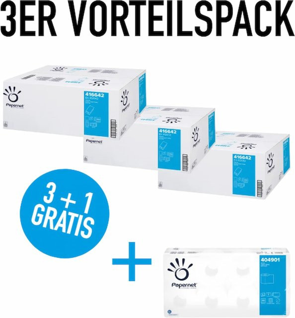 Papernet Set bestehend aus 3 Packungen Papierhandtücher Special und 1 Packung Toilettenpapier Special in Weiß - Bild 1