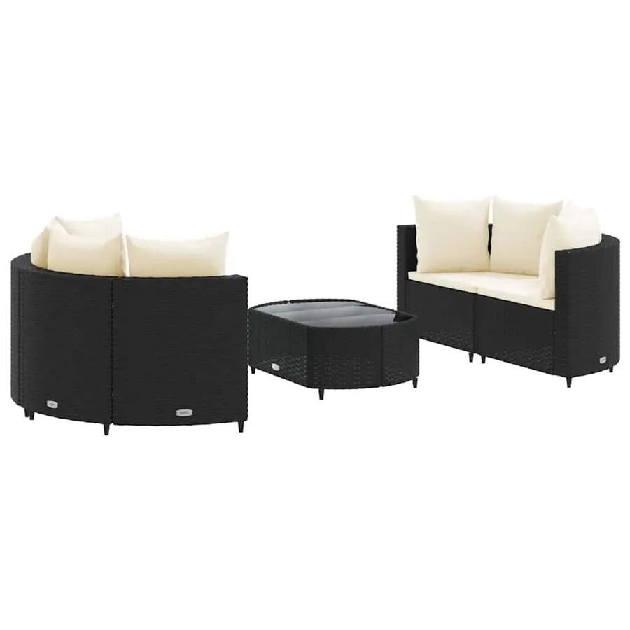 vidaXL 5-teilige Garten-Sofagarnitur aus Poly-Rattan mit Kissen in Schwarz - Bild 2
