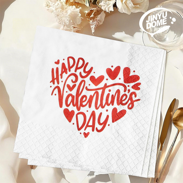 JINYUDOME Einweg-Servietten für Valentinstag und Mottopartys, Weiß, B/B: 23,37 x 23,37 cm - Bild 1