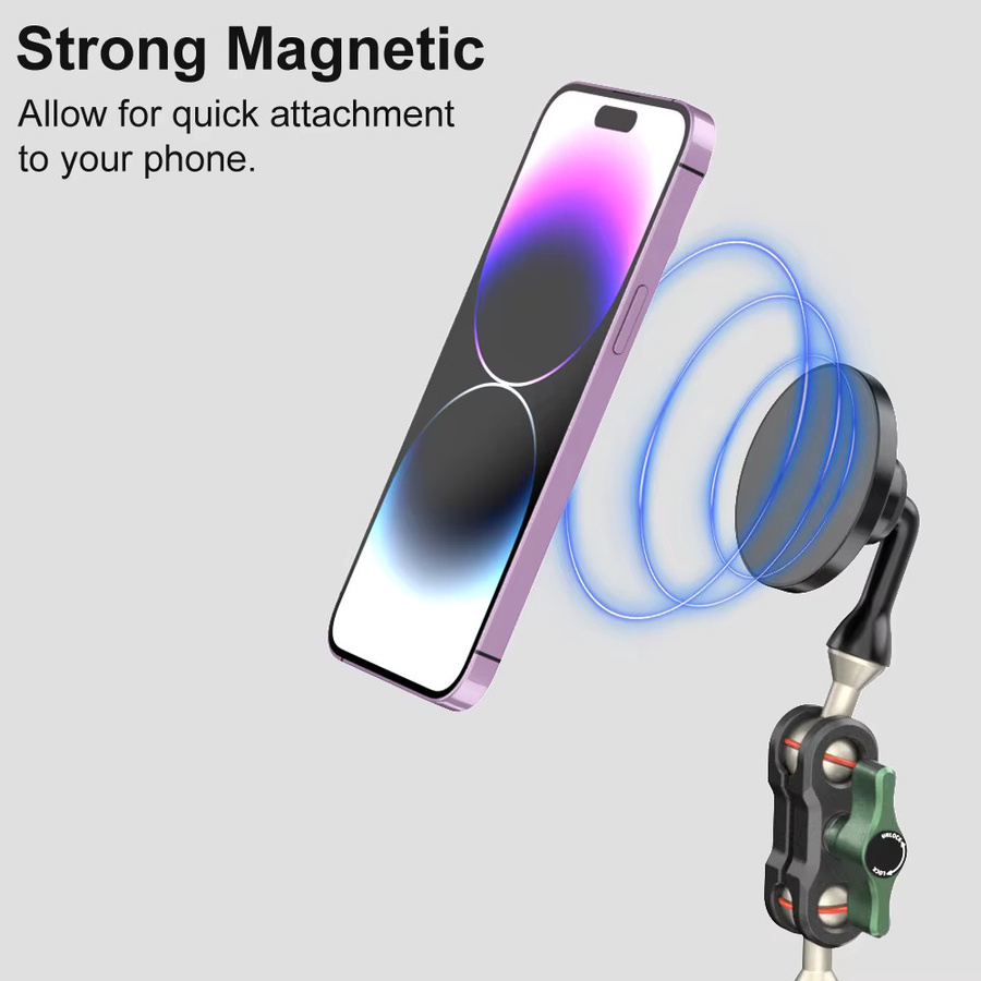 ORBMART Magnetischer 360 Grad Handyhalter für iPhone und Samsung Smartphones mit MagSafe Kompatibilität, Stativhalterung und Adapter, Schwarz - Bild 2