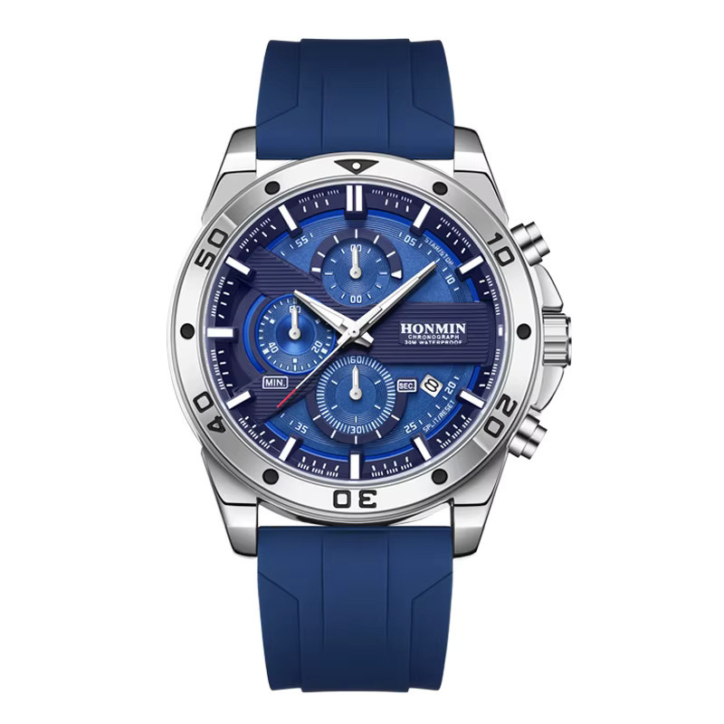 HONMIN Armbanduhr Edelstahl, Quarz, Blau, Silber, Herren - Bild 2