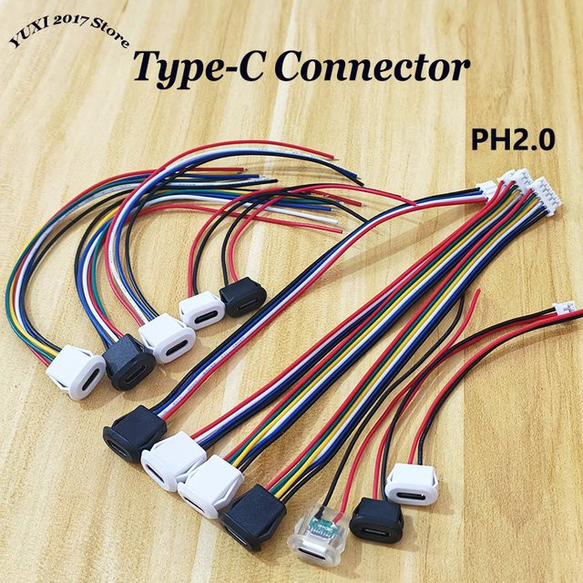 YuXi USB-C Typ-C Buchsenstecker mit PH2.0-Kabel für LED-Lampen und Elektrofahrzeuge, Schwarz - Bild 1