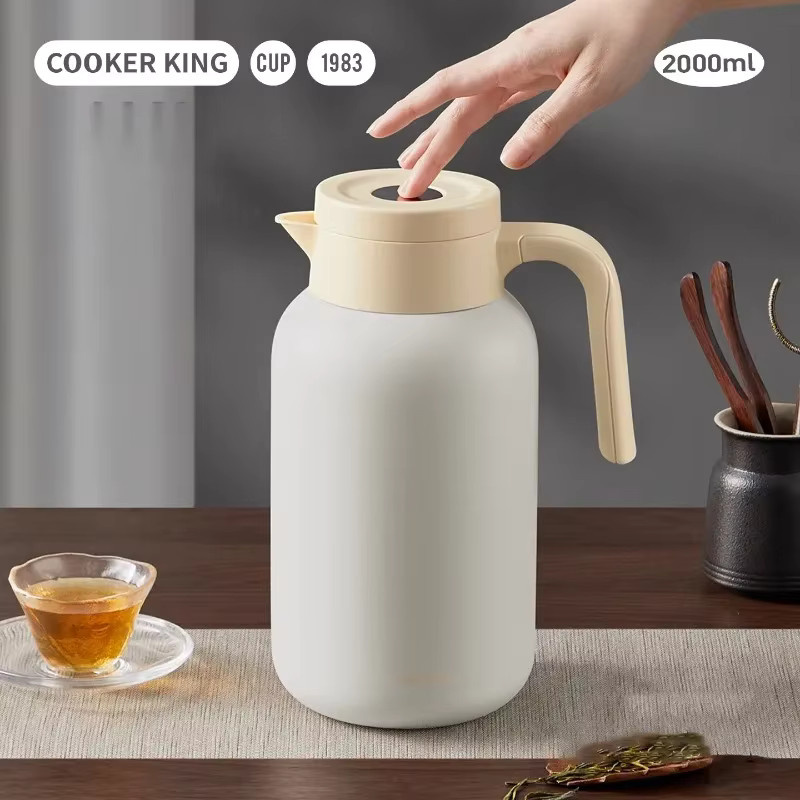 COOKER KinG Thermoskanne aus Edelstahl 316 in Weiß, vakuumisolierte Wasserflasche und Teekanne mit 1,5 l Volumen - Bild 2