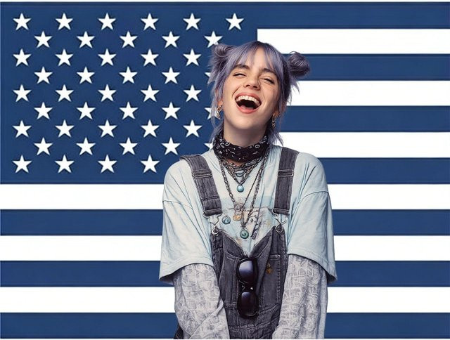 Billie Eilish Rosa Amerikanische Flagge Wandteppich mit Grafikdesign von JMG Household Supplies, B: 150 cm, H: 200 cm - Bild 1
