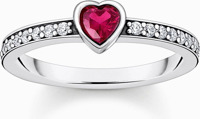 Thomas Sabo Solitärring 925 Silber, roter Stein, Zirkonia, Damen - Bild 1