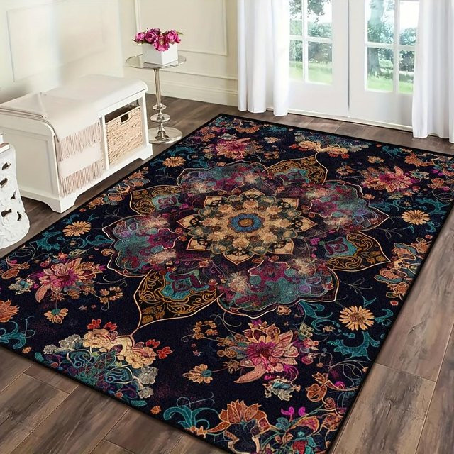 Persisch Amerikanischer Retro Teppich Lodestar in Grau, Waschbare Matte im Ethnic-Stil für Wohnzimmer und Schlafzimmer, B/T: 60 x 40 cm - Bild 1