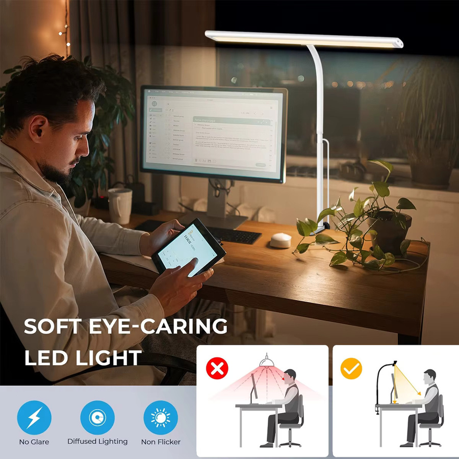 AMARYLLIS LED-Schreibtischlampe in Weiß mit stufenloser Dimmung und flexiblem Schwanenhals für Home Office und Büro - Bild 5