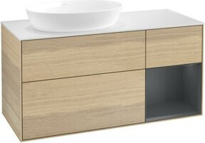 V&B Waschtischunterschrank Finion mit Wandbeleuchtung in Weiß und Eiche, Breite: 120 cm - Bild 1