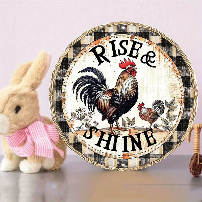 Potdemiel Rise and Shine Hahn Aluminiumschild in Vintage-Optik, Wanddekoration und Türhänger, B/B: 20,3 x 20,3 cm, Mehrfarbig - Bild 3
