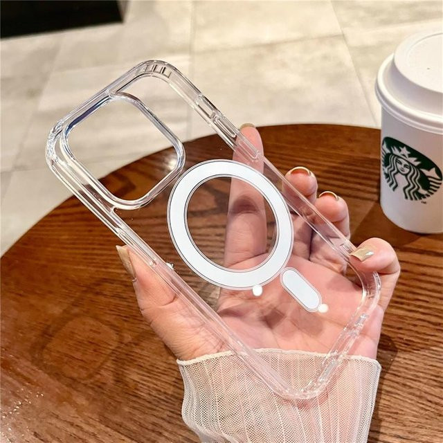 Klar Magsafe Magnetische kabellose Ladetelefonhülle für Apple iPhone 15 14 13 12 11 Pro Max Mini Transparente harte Rückabdeckung in Brown - Bild 1