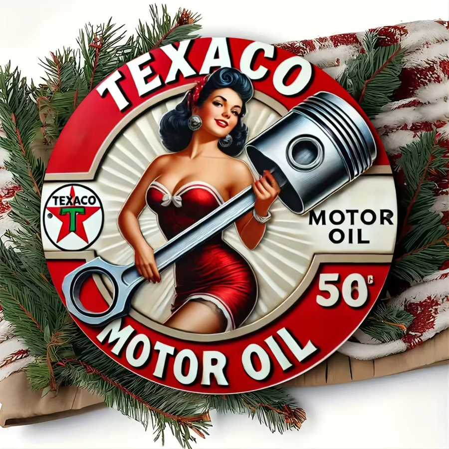 HELLOYOUNG Collectors Choice Vintage Texaco Petroleum Rundes Metallschild in Rot, Durchmesser: 20 cm - Bild 4