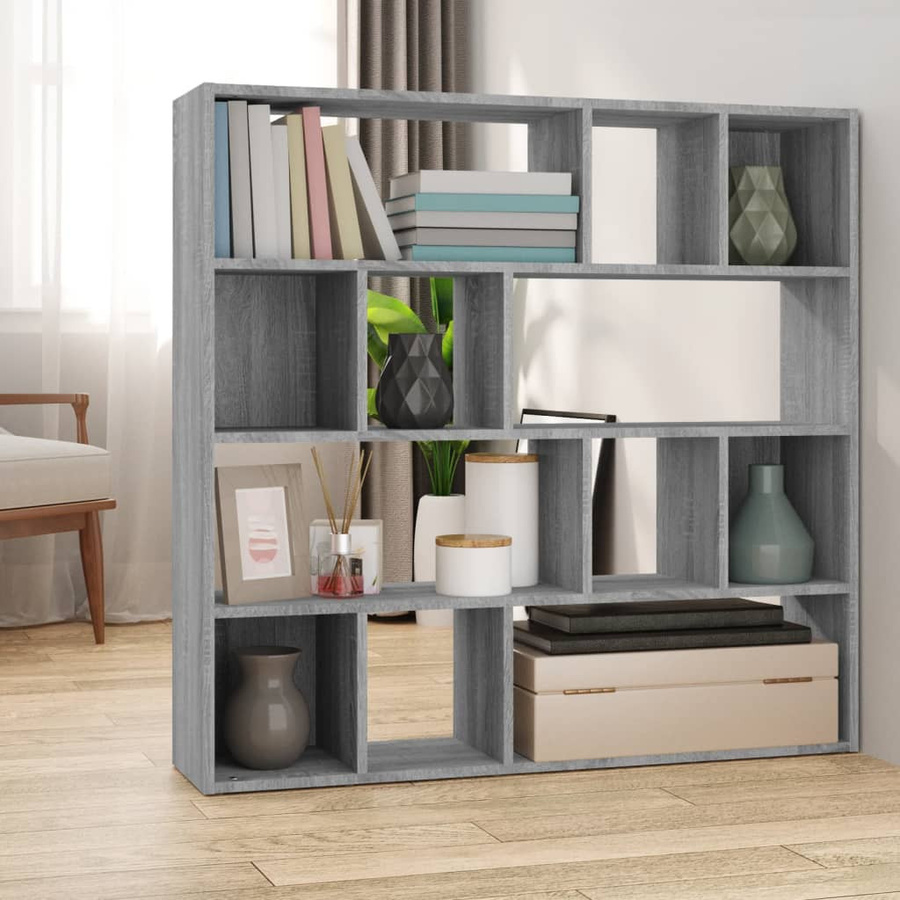 vidaXL Bücherregal Raumteiler Sonoma Grau B/T/H: 105 x 24 x 102 cm - Bild 2