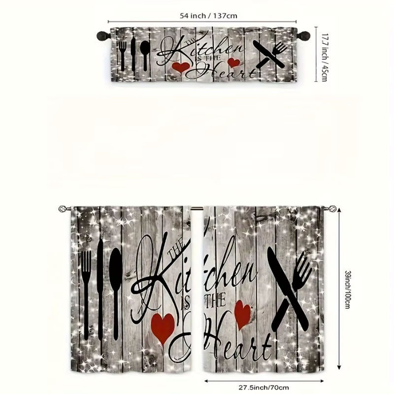 VIKAMA Bauernhaus Küchenvorhänge mit Grafik-Design, halbtransparent, Mehrfarbig, B: 45 cm, H: 137 cm - Bild 5