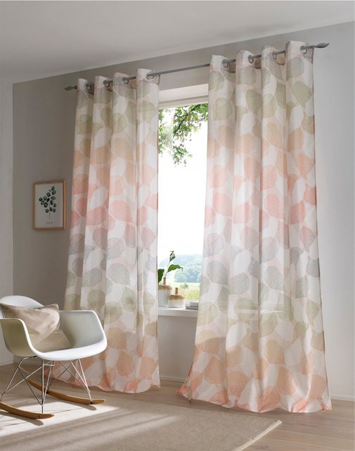 Heine Home Dekostore mit floralem Blattmuster in Beige und Multicolour, semi-transparent, 100% Polyester - Bild 1