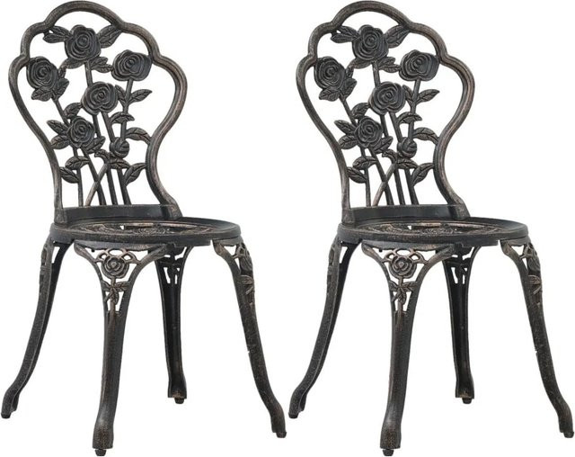 Furnicato Bistro-Stühle Set aus 2 Stück in Bronze aus wetterbeständigem Aluminiumguss mit Blumenmuster - Bild 1